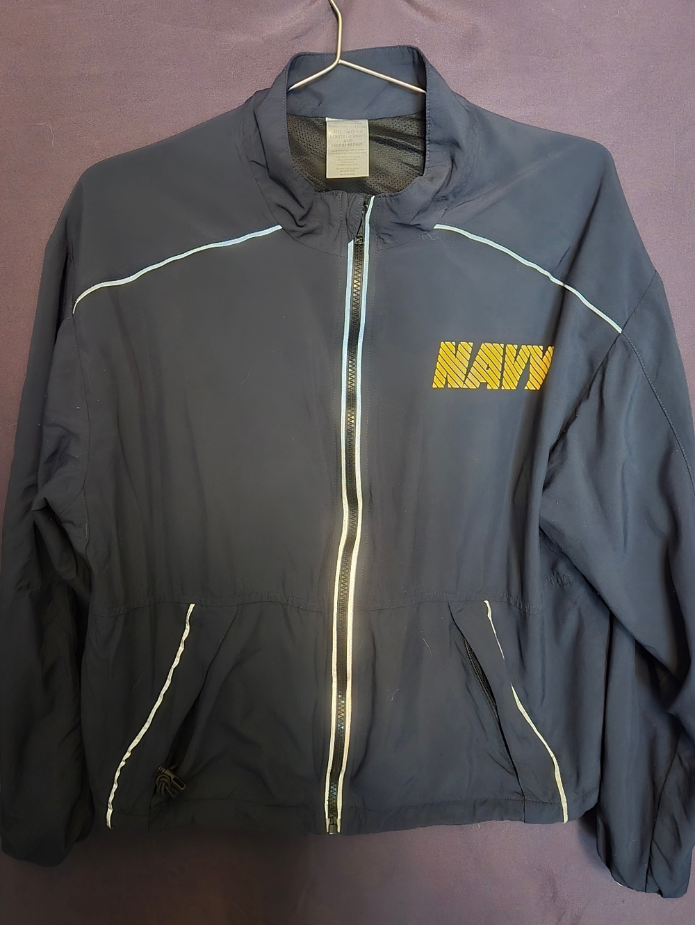 U.S. NAVY Running Drawstring Zip Up Windbreaker Jacket Navy Blue Size M.